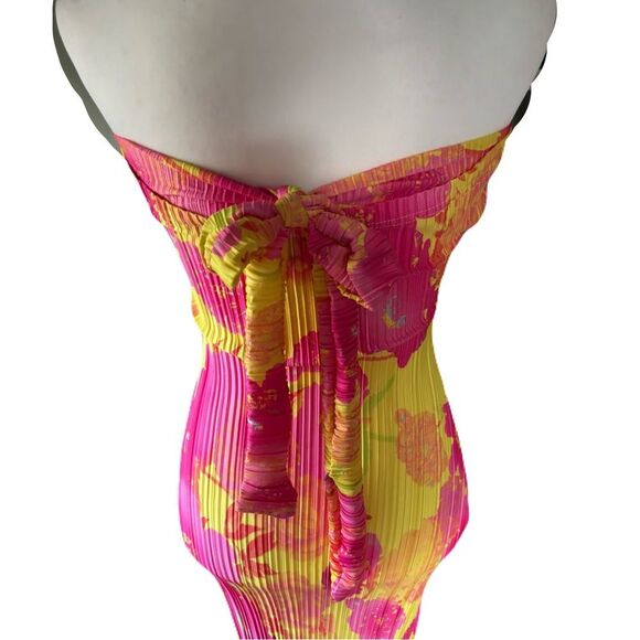 PrettyLittleThing Pink and Yellow Floral Bandeau Dress | EUC | 2 - Picture 6 of 8